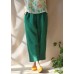 Unique Green Pants Summer Pockets Elastic Waist Sewing Pant