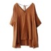 Women Orange Ramie Lace-up Pure Color Irregular Casual T-shirt