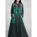 Modern Stand Collar Spring Tunics Sewing Green Print A Line Dress