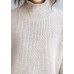 For Spring beige knitted top plus size high neck knit wear front open