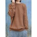 Vintage o neck cable khaki knit sweat tops plus size side open Sweater Blouse