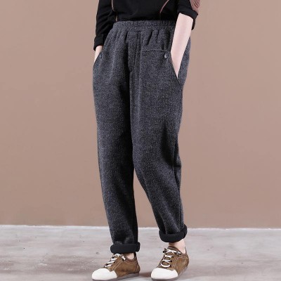 Modern spring wild pants plus size dark gray Work Outfits elastic waist pockets casual pants