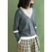 Pullover v neck gray knit tops plus size patchwork knitted clothes